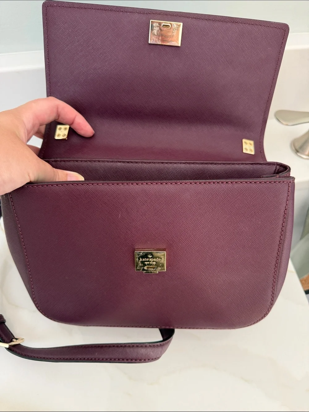 kate spade Plum Saffiano Crossbody with Gold Hardware